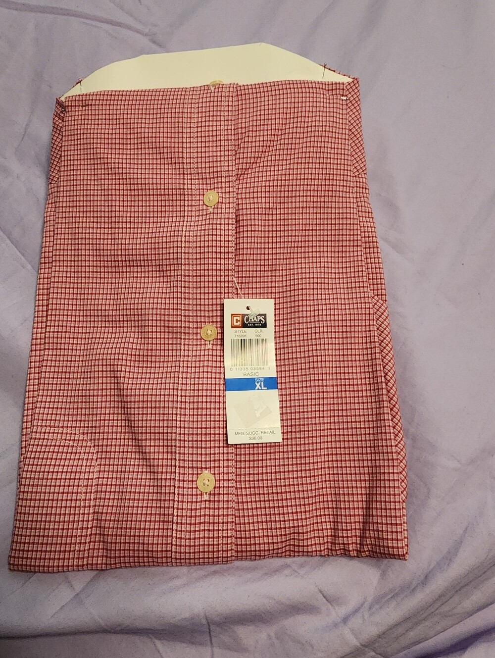 Chaps NEW W/Tags Men's Red and White Mini Check Button-Down Shirt - Picture 5 of 6